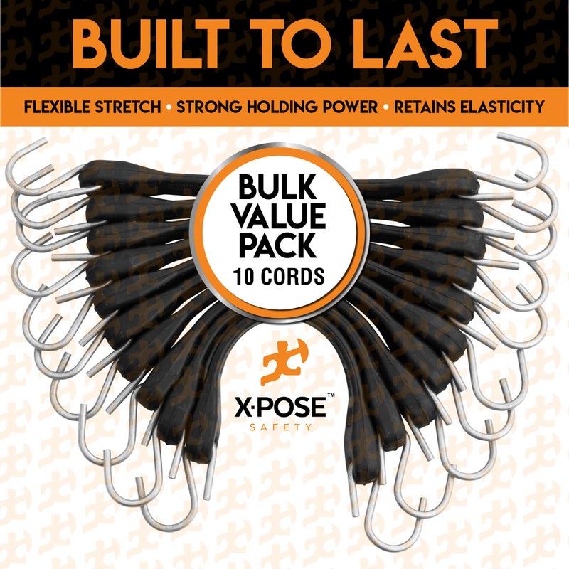 xpose safety Rubber Bungee Cords with Hooks 10 Pack 21 Inch (32â€ Max Stretch) Heavy-Duty Black Tie Down Straps for Outdoor, Tarp Covers, Canvas Canopies, Motorcycle, and Cargo - by Xpose Safety - Image 5